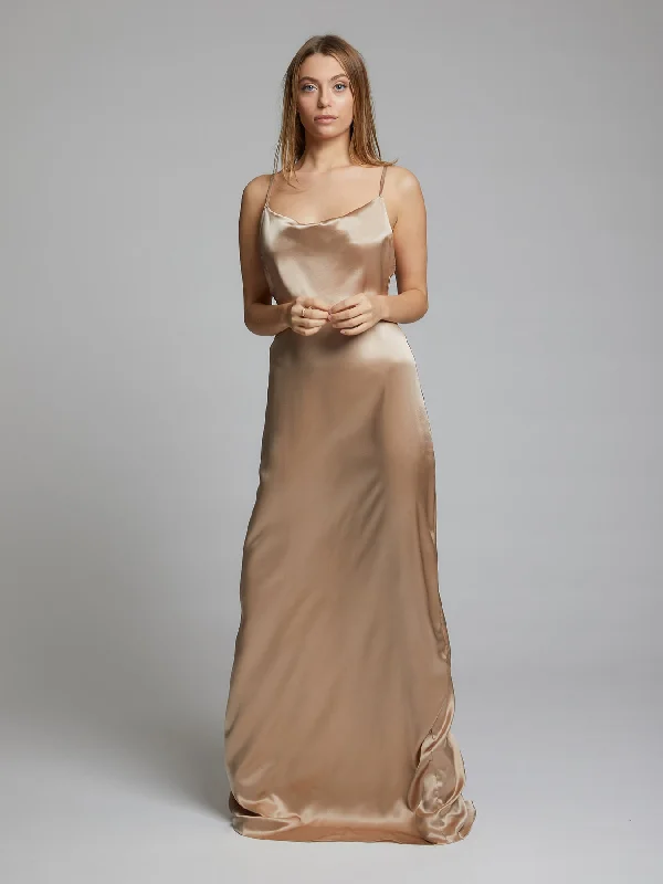 Clothes Woman Charlotte champagne silk dress