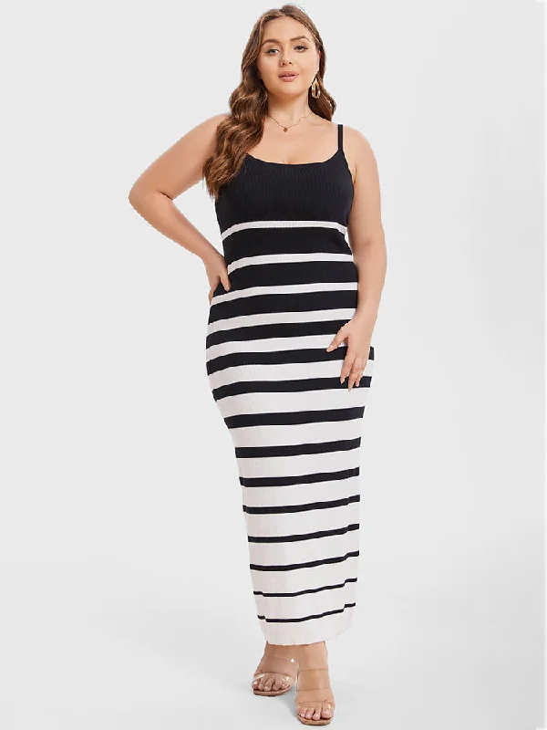 Clothes For Woman Striped Pattern Cami Maxi Knit Dress