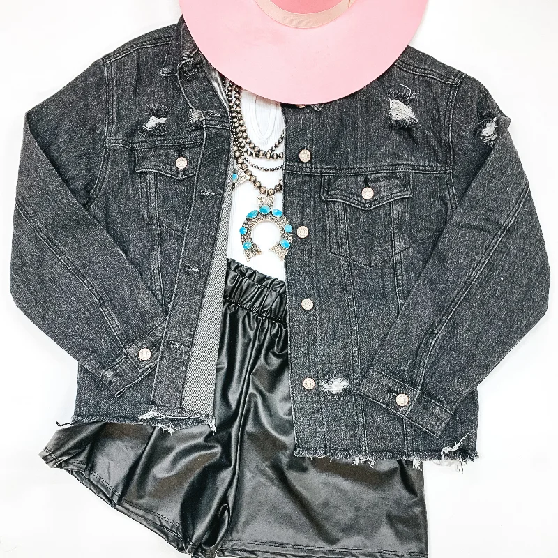 Weekend Exclusive Chic Needs Button Up Cropped Denim Jacket in Black