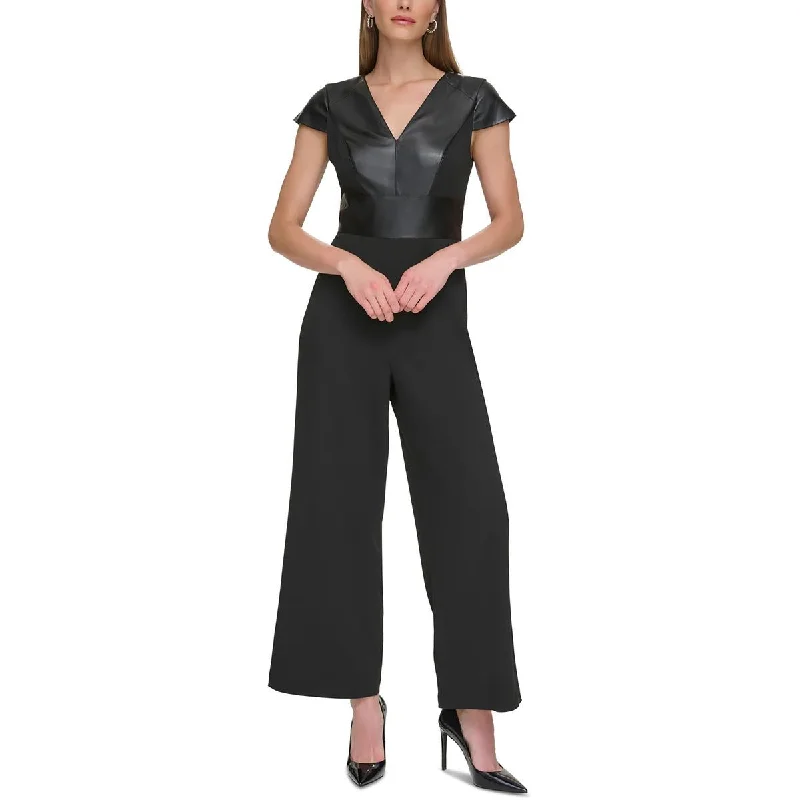 Premium Style DKNY Womens Cap Sleeve Mixed Media Jumpsuit