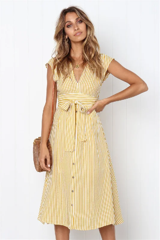 Versatile Wardrobe Essentials Radiant Striped Drawstring Maxi Dress