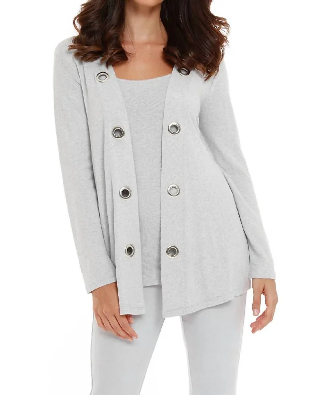 Casual Women's Clothing Juliana Kashmira Open Grommet Cardigan In Gray