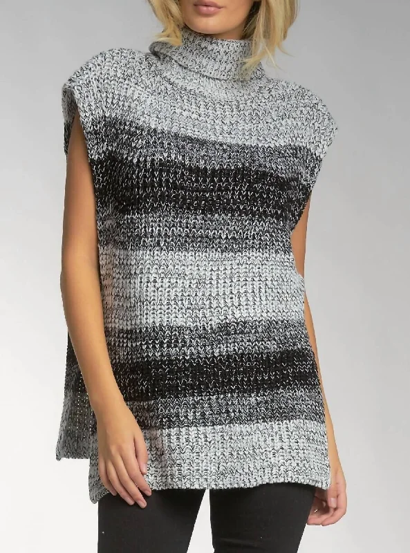 Gorgeous Glamour Collection Sleeveless Sweater In Black/grey Stripe