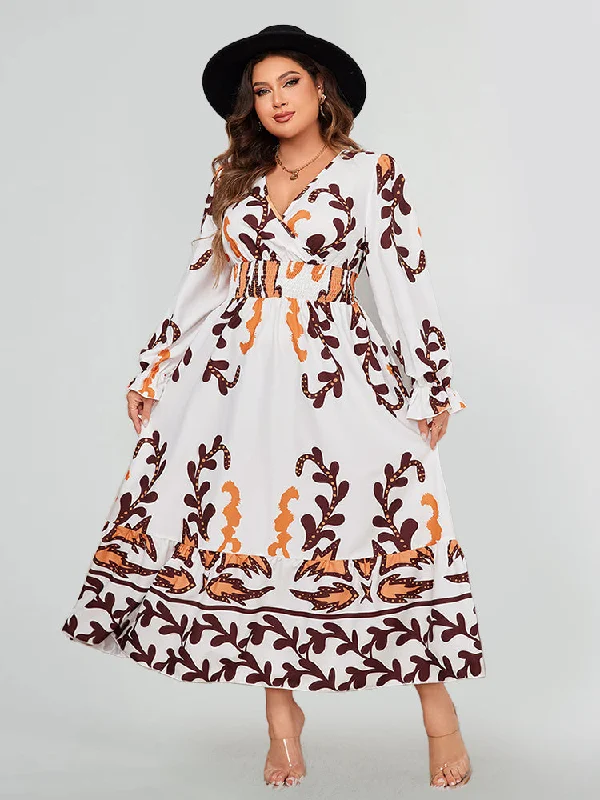 Comfort Centric Apparel Floral Print Surplice Flounce Sleeve Dress