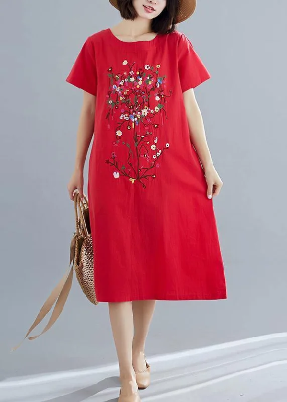 Style Revolution 100% red Cotton Long Shirts stylish Inspiration prints Plus Size summer Dresses