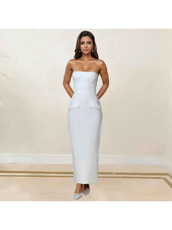 Timeless Elegance Redefined Strapless High Rise Split Hem Maxi Dress