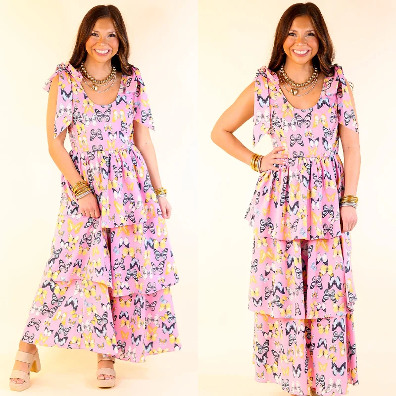 Relaxed Style BuddyLove | Drew Tiered Midi Dress in Feelin' Butterflies Pink