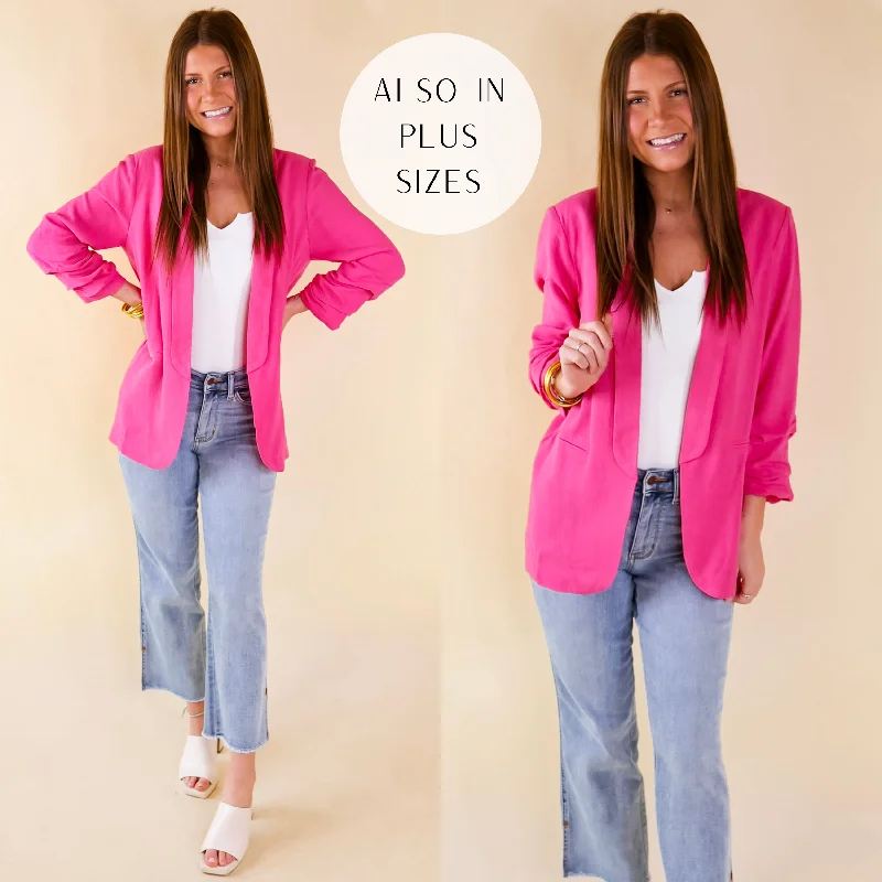 Special Offers Promise Me Open Front Linen Blazer in Hot Pink