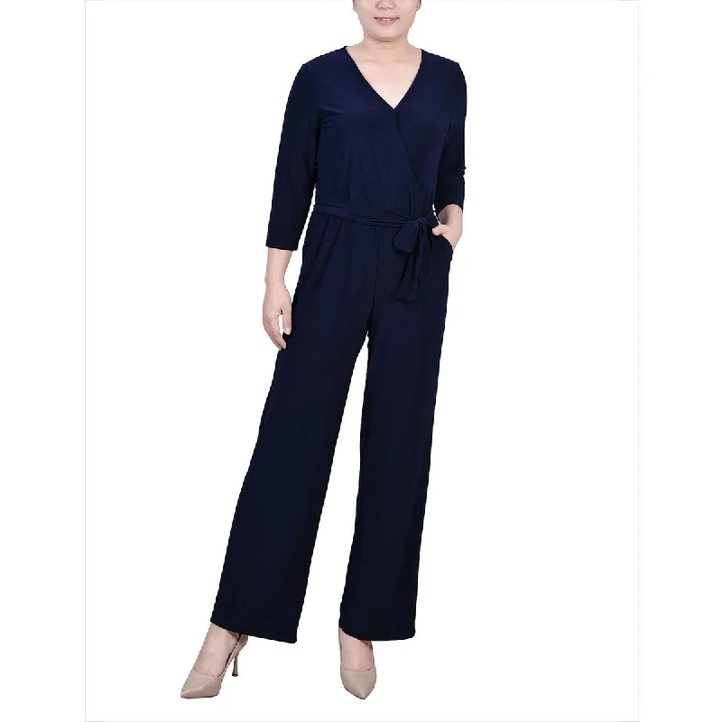 Chic Wardrobe Essentials NY Collection Womens Petites Solid Wide Leg Jumpsuit