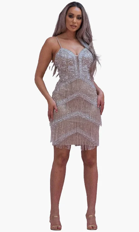 Comfortable Loungewear for Women Chic and Holland SD1831 - Beaded Fringed Cocktail Dress