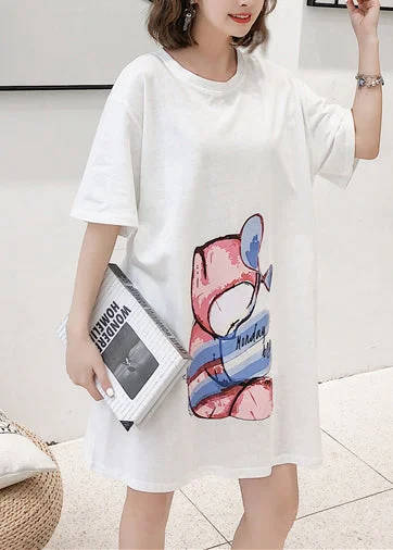 Travel Essentials DIY white print Cotton tunic dress Omychic Tunic Tops short sleeve Midi Summer Dress