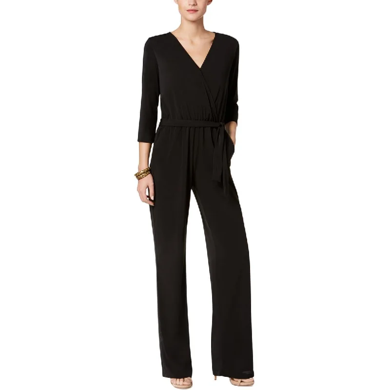 Sophisticated Style NY Collection Womens Petites Matte Jersey Belted Jumpsuit