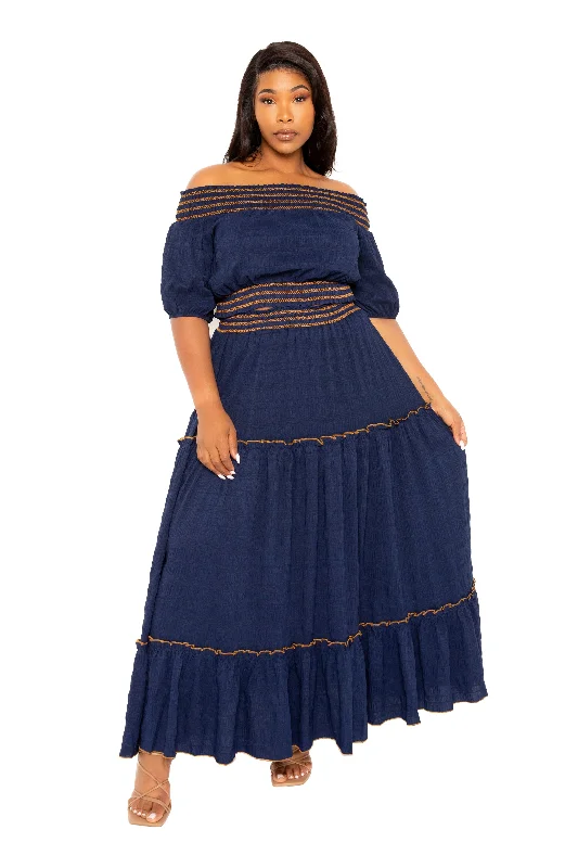 Plus Size Women's Fashion and Clothing Smocking Top and Skirt Set