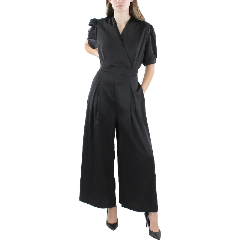 Women's Fashion Clothing Beulah Womens Satin Wide Leg Jumpsuit