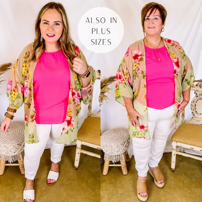 Trend Forward Threads For Her Forever Friends Floral Print Short Sleeve Kimono in Dusty Sage Green