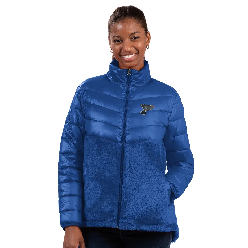 Vibrant Styles ST. LOUIS BLUES G-III WOMENS TRENCHES SHERPA JACKET - ROYAL