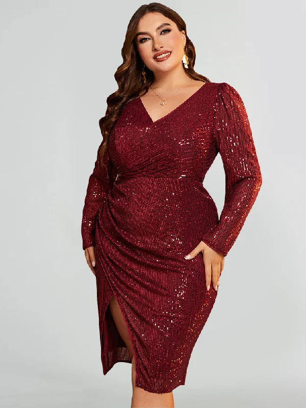 Modern Women's Wardrobe Essentials Sequin V Neck Split Wrap Dress