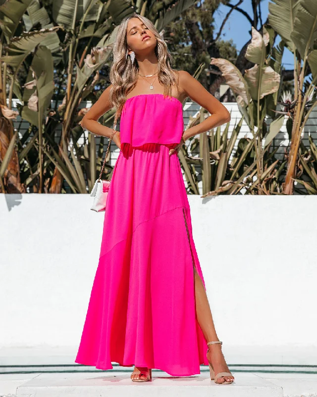 Clothing Sale Vivid Strapless Slit Maxi Dress - Hot Pink