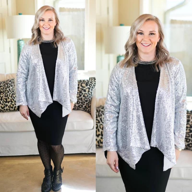 Comfortable Clothes Glam Slam Sequin Blazer Jacket in Silver