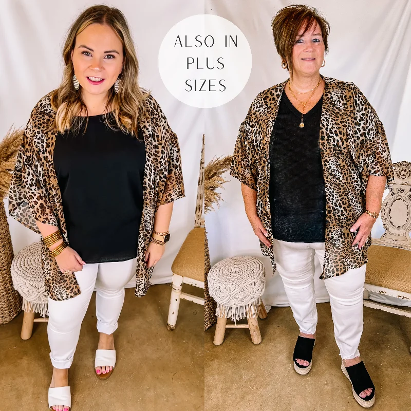 Trendy Attire For Her Forever Friends Leopard Print Short Sleeve Kimono in Brown