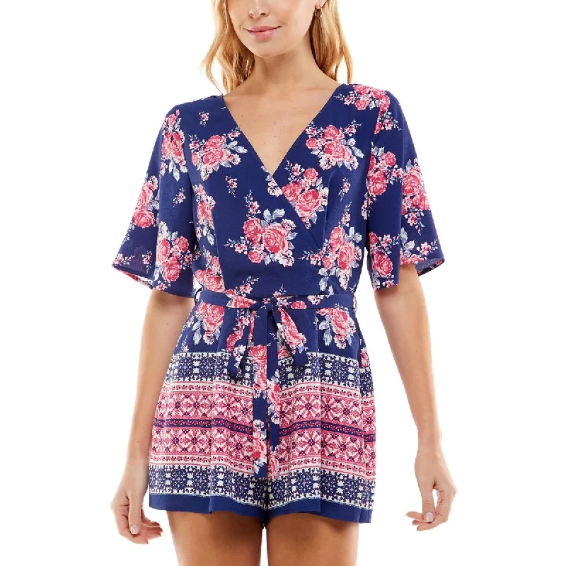 Online Boutiques Trixxi Womens Juniors Surplice Printed Romper