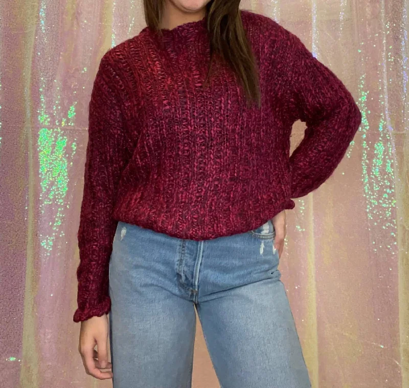 Urban Femme Streetwear Chunky Knit Sweater in Berry Melange