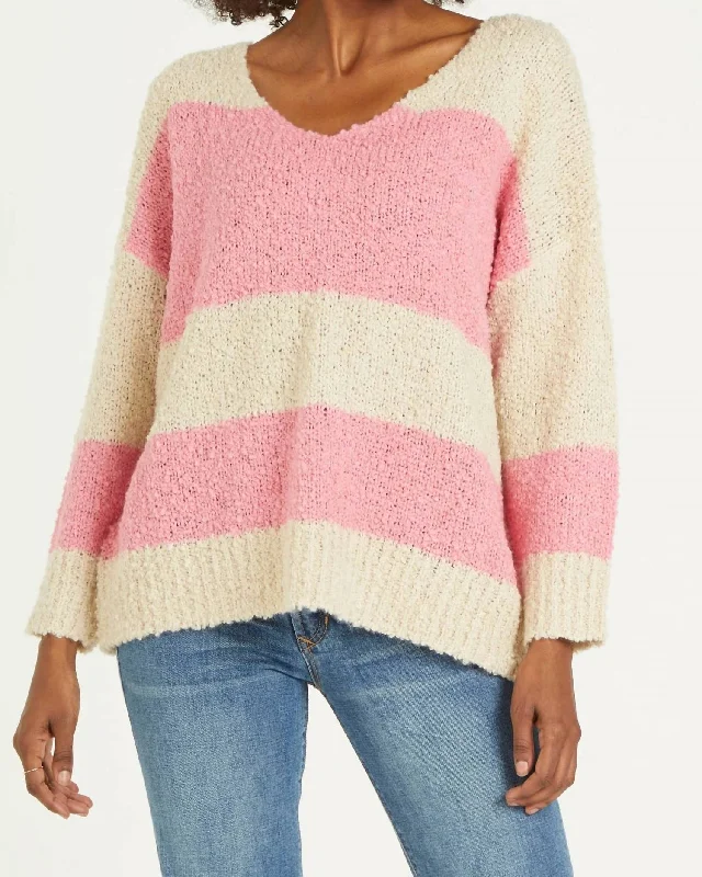 Trendy Women's Wear Collection Adrien Stripe Sweater In Carnation Creme