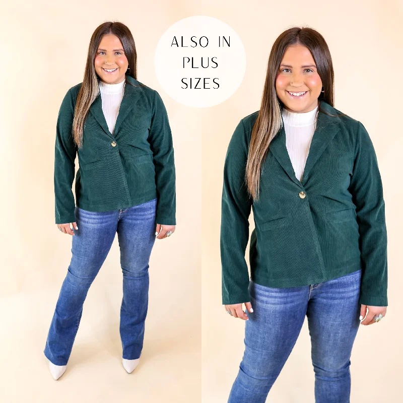 Elegant Women's Fashion New York Groove Corduroy Blazer in Hunter Green