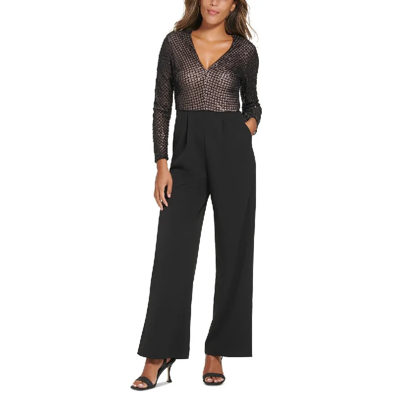 Trendy Fashion For Women Calvin Klein Womens Sequined Wide Leg Jumpsuit