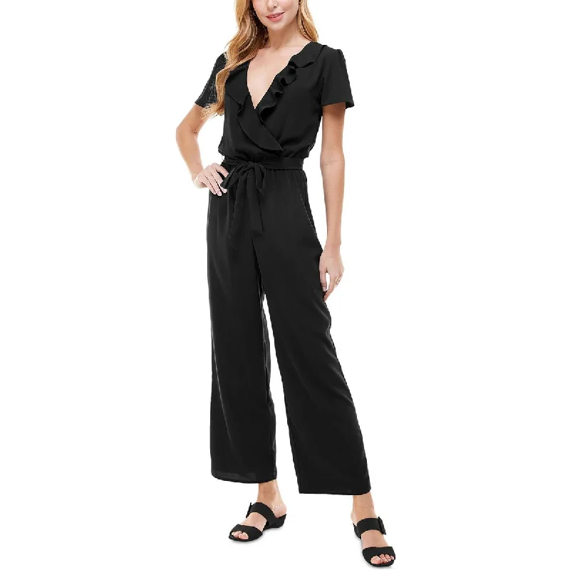 Big Savings Kingston Grey Womens Juniors Ruffled Belted Jumpsuit