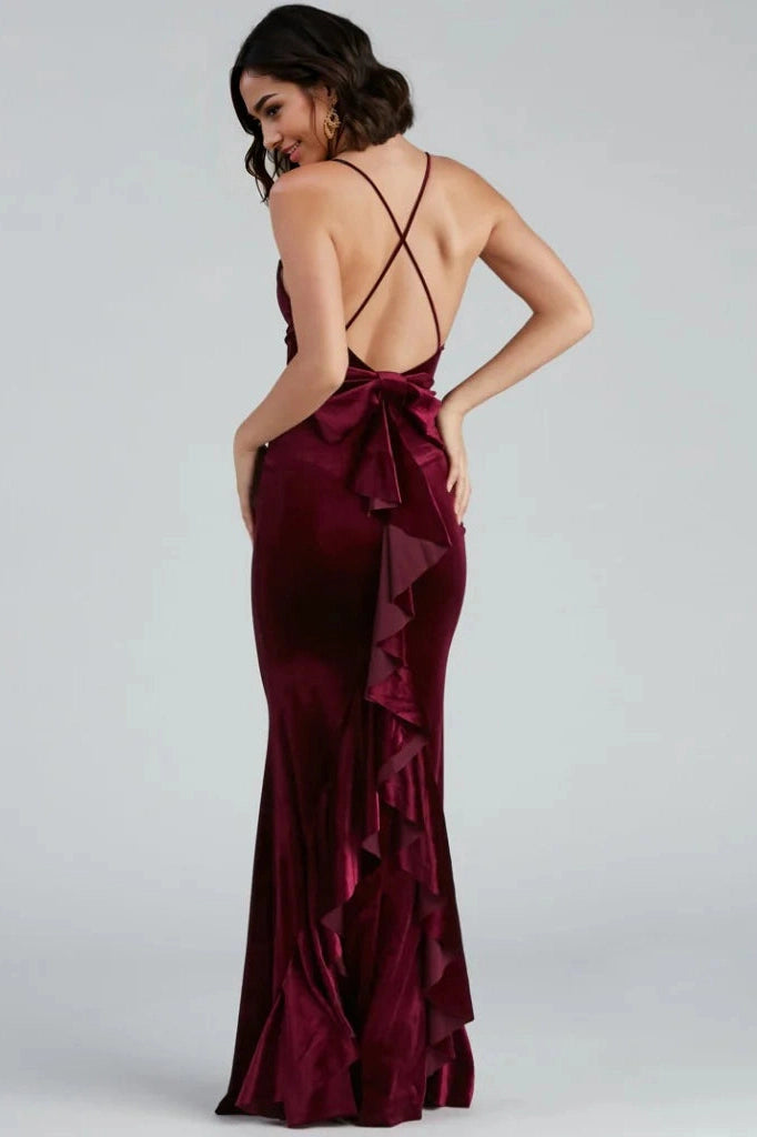 Fashion Frontiers Formal Ruffled Velvet Dress