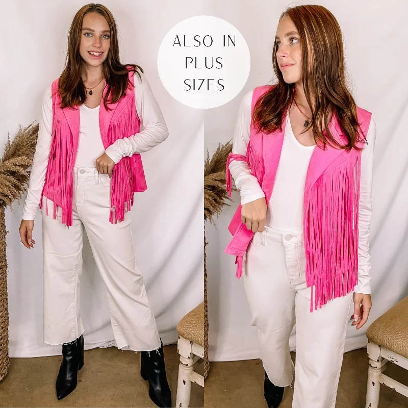 Ride The Style Wave Wild Weekend Open Front Suede Fringe Vest in Pink