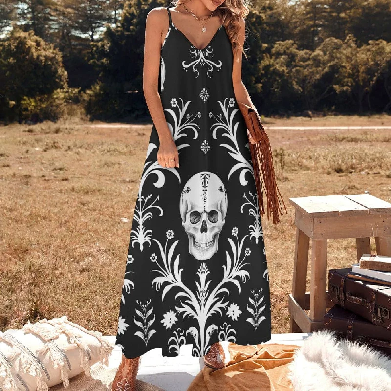 The Epitome Of Modern Women's Fashion Women's Skull Black And White Ankle Long Dress