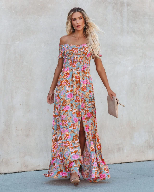 Evening Looks Vesna Floral Smocked Off The Shoulder Maxi Dress