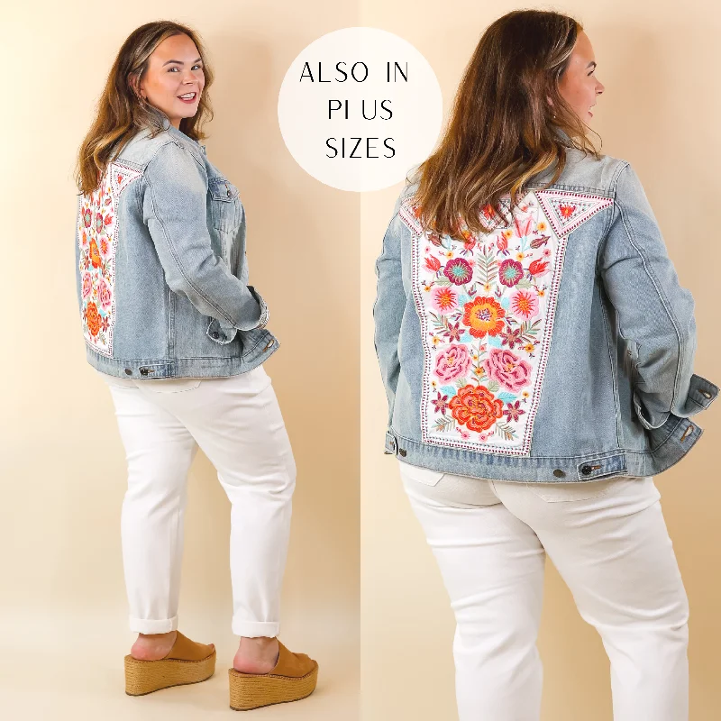 Women's Clothes for All-Day Comfort and Style Prime Time Floral Embroidered Denim Jacket in Light Wash