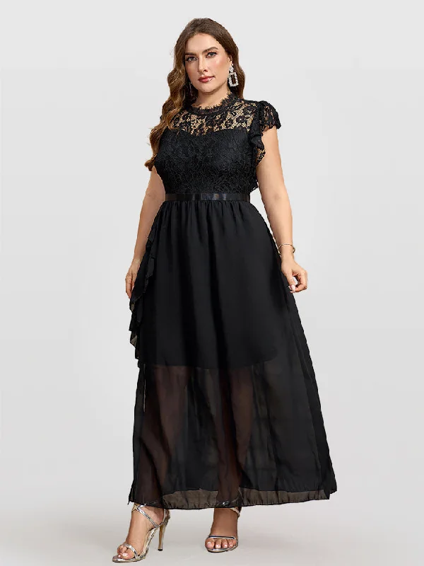 Trend Setting Wardrobe Lace Applique Tulle Ruffle Detail Bridesmaid Dresses