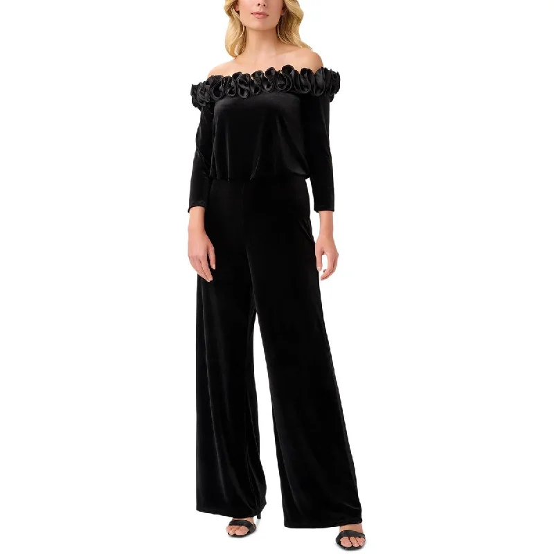 Hot Brand Discounts Adrianna Papell Womens Velvet Off-The-Shoulder Jumpsuit