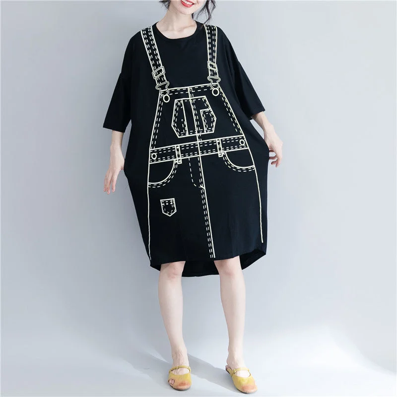 Women's Trendy Outfits Italian Black Wardrobes O Neck Low High Design Maxi Spring Dress