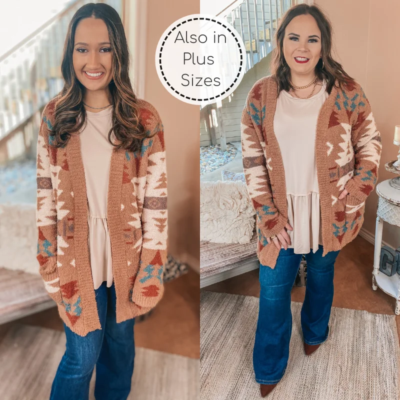 Latest Trends Snuggles in Sheridan Aztec Print Open Front Cardigan in Tan