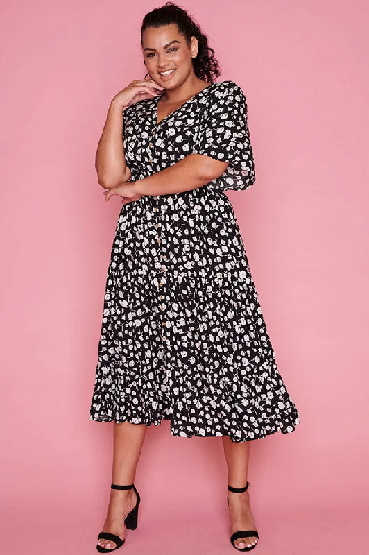 Save Big Jessica Black Floral Dress