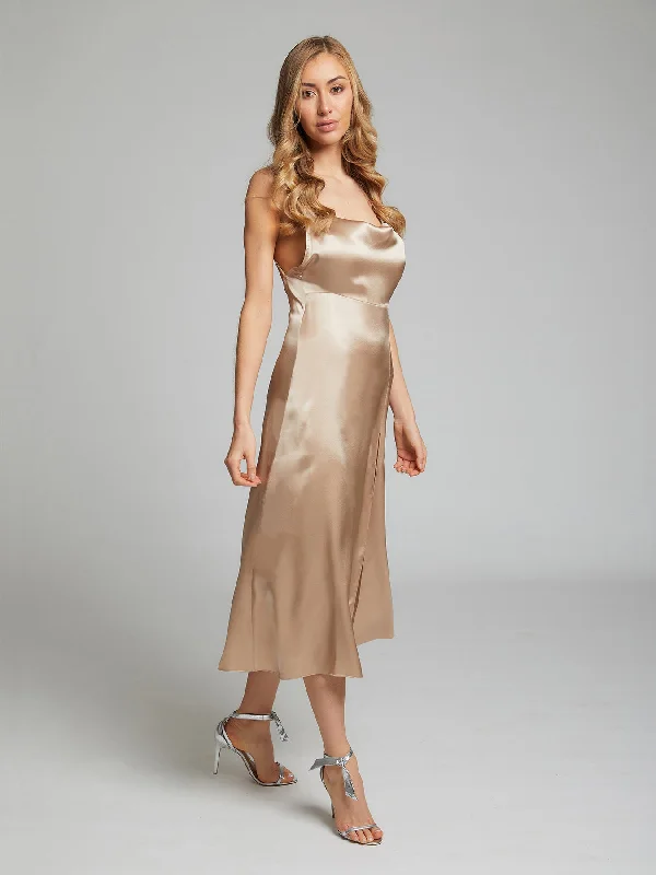 Plus Size Women Wear Selah silk dress in champagne