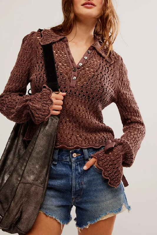 Fashion Sale Free People Pointelle Pullover Sweater - CHICORY COFFEE