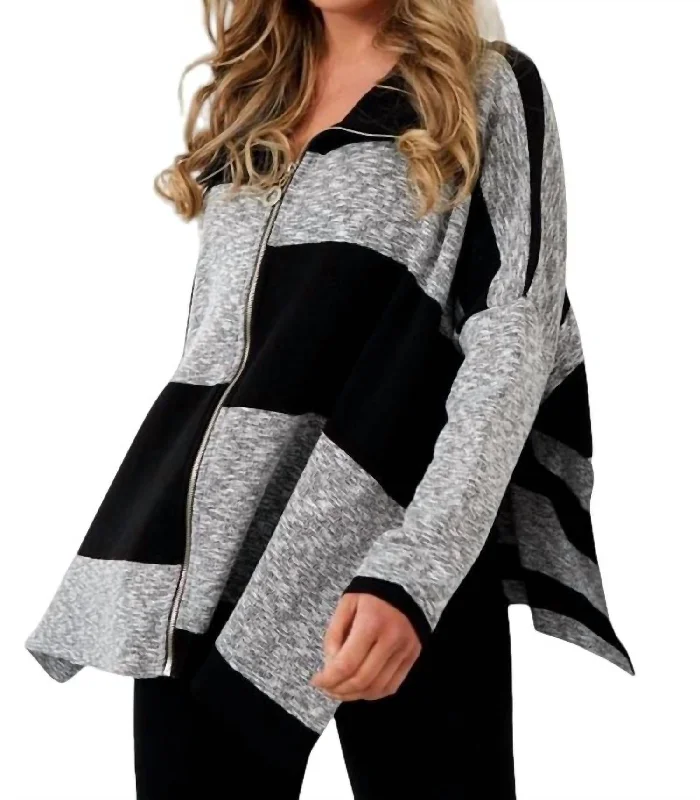 Outfits Ideas Color Block Zip Poncho In Black