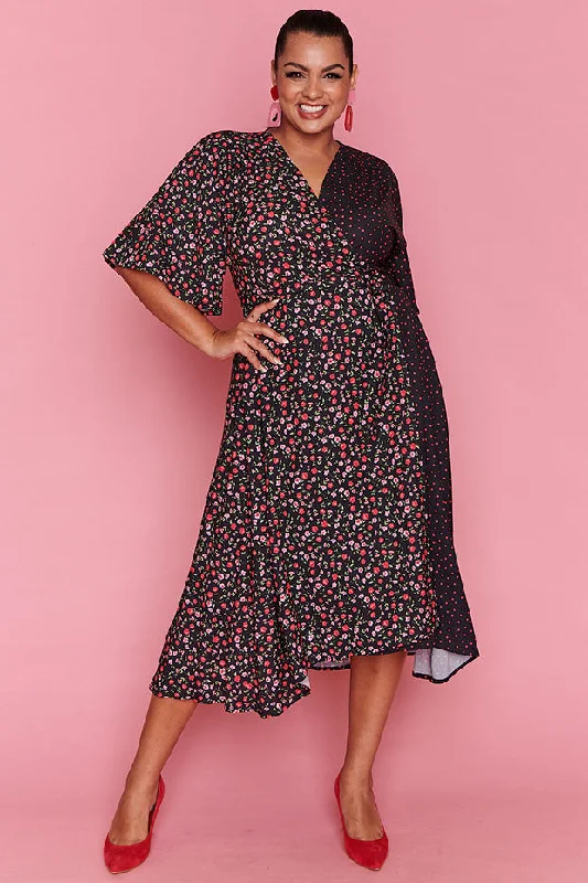 Unbeatable Deals Mandy Spots & Blossoms Wrap Dress