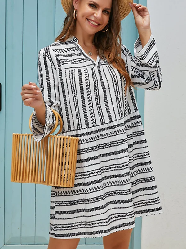 Huge Discounts This Week KittenAlarm - Stripe Notch Neck Midi Dress