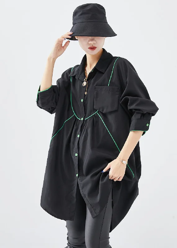 End Of Season Clearance French Black Oversized Low High Design Cotton Shirt Dress Fall