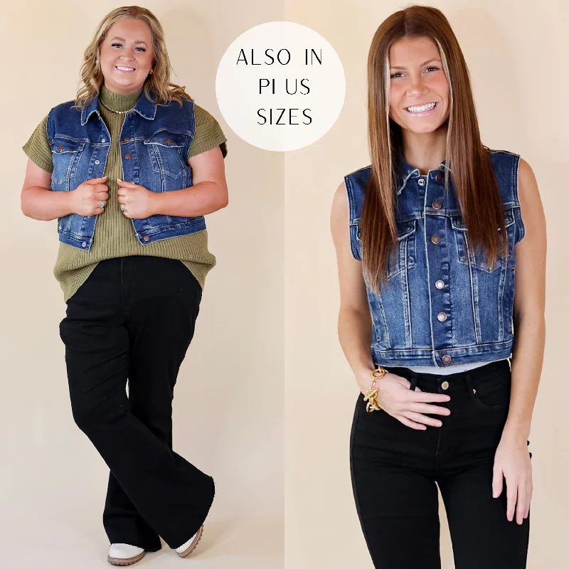 Bold and Elegant Women's Fashion Judy Blue | Into The Woods Denim Button Up Vest in Medium Wash