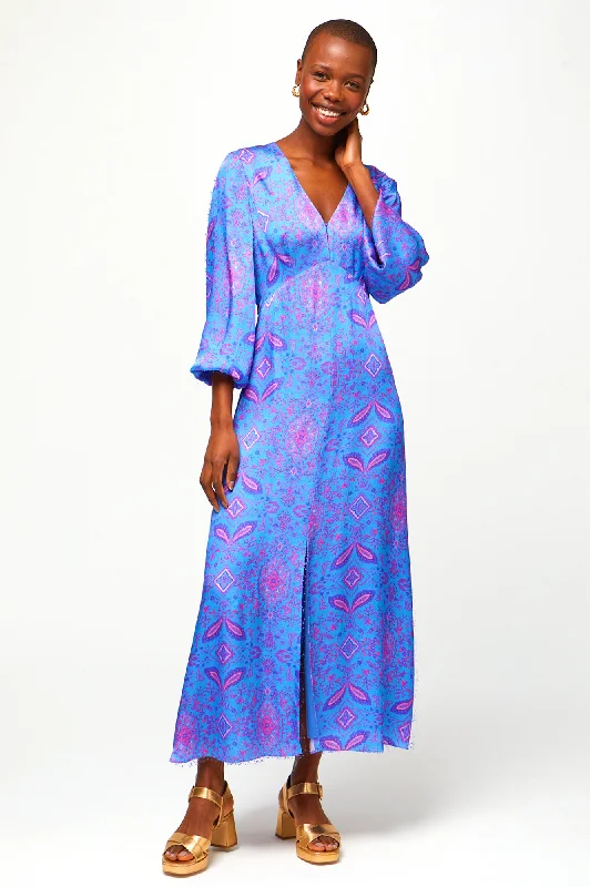 Limited Time Offer Hannah Satin Dress | Fantasy Forest Tranquil Blue