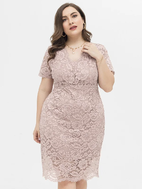 Weekend Sale KittenAlarm - V NECK PLUS SIZE LACE DRESS