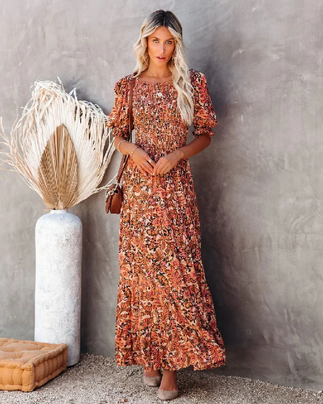 Chic Styles KittenAlarm - Anella Smocked Floral Maxi Dress